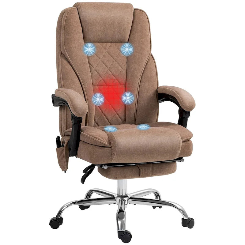 Chaise de bureau de massage avec 6 points de vibration, fauteuil d'ordinateur inclinable chauffant, chaise de bureau pivotante