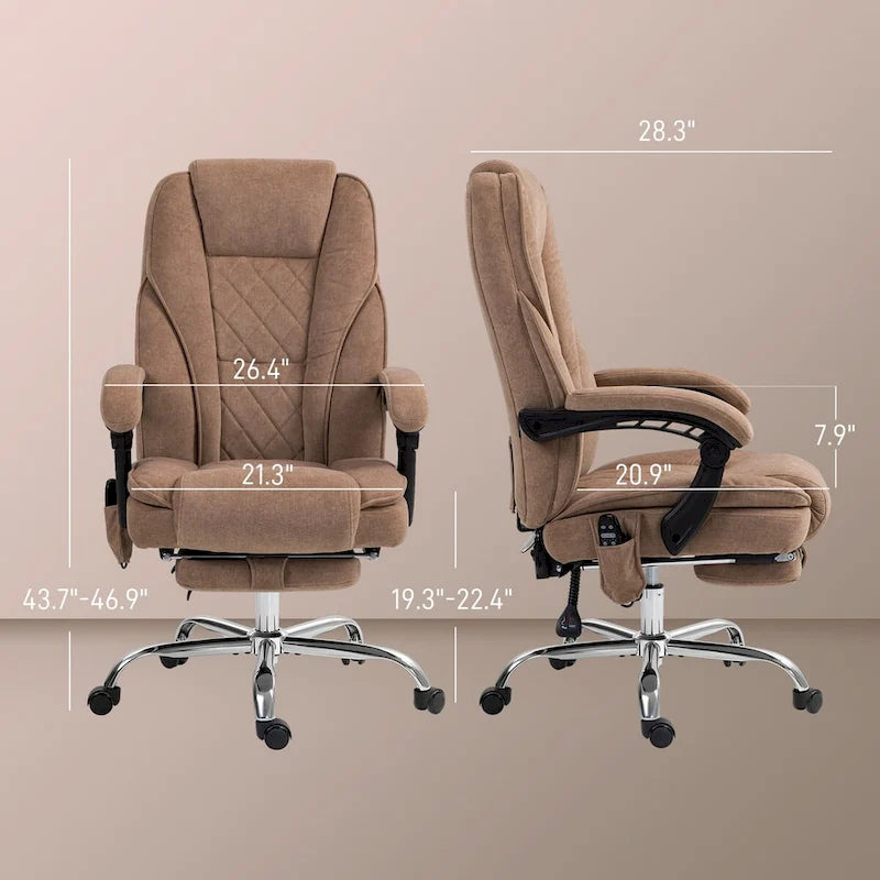 Chaise de bureau de massage avec 6 points de vibration, fauteuil d'ordinateur inclinable chauffant, chaise de bureau pivotante