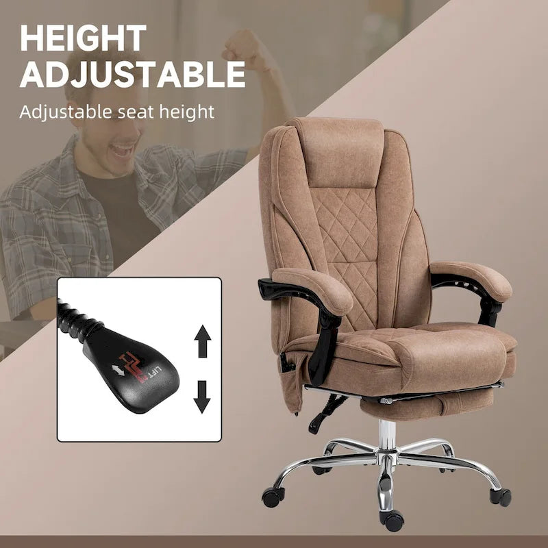 Chaise de bureau de massage avec 6 points de vibration, fauteuil d'ordinateur inclinable chauffant, chaise de bureau pivotante