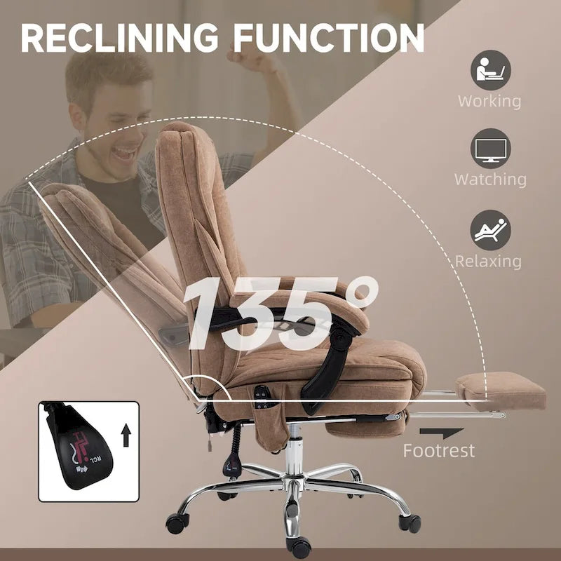 Chaise de bureau de massage avec 6 points de vibration, fauteuil d'ordinateur inclinable chauffant, chaise de bureau pivotante
