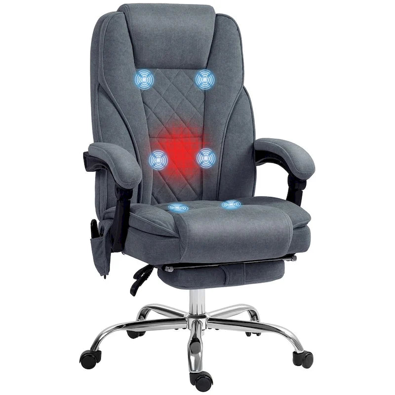 Chaise de bureau de massage avec 6 points de vibration, fauteuil d'ordinateur inclinable chauffant, chaise de bureau pivotante
