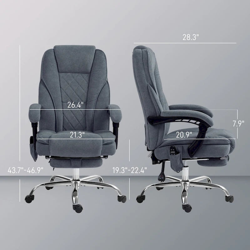 Chaise de bureau de massage avec 6 points de vibration, fauteuil d'ordinateur inclinable chauffant, chaise de bureau pivotante