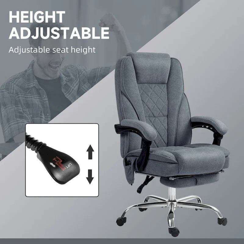 Chaise de bureau de massage avec 6 points de vibration, fauteuil d'ordinateur inclinable chauffant, chaise de bureau pivotante