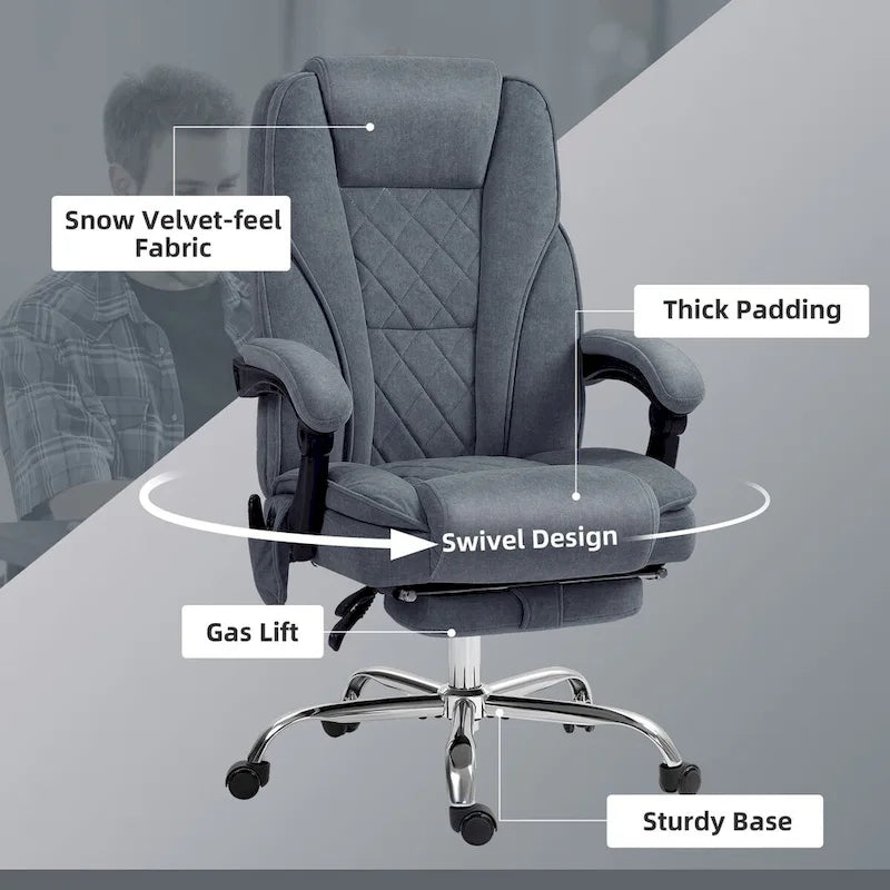 Chaise de bureau de massage avec 6 points de vibration, fauteuil d'ordinateur inclinable chauffant, chaise de bureau pivotante