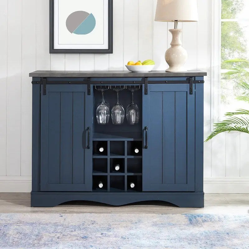 Meuble de bar rustique de 47 pouces avec porte coulissante de style grange