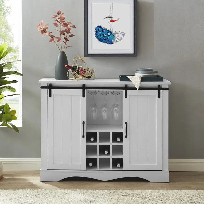 Meuble de bar rustique de 47 pouces avec porte coulissante de style grange