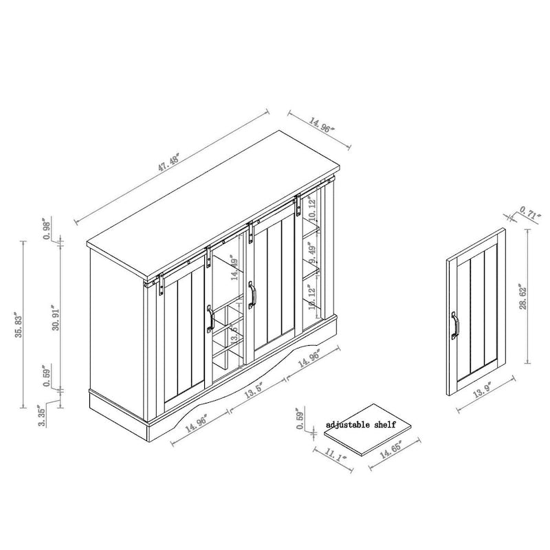 Meuble de bar rustique de 47 pouces avec porte coulissante de style grange