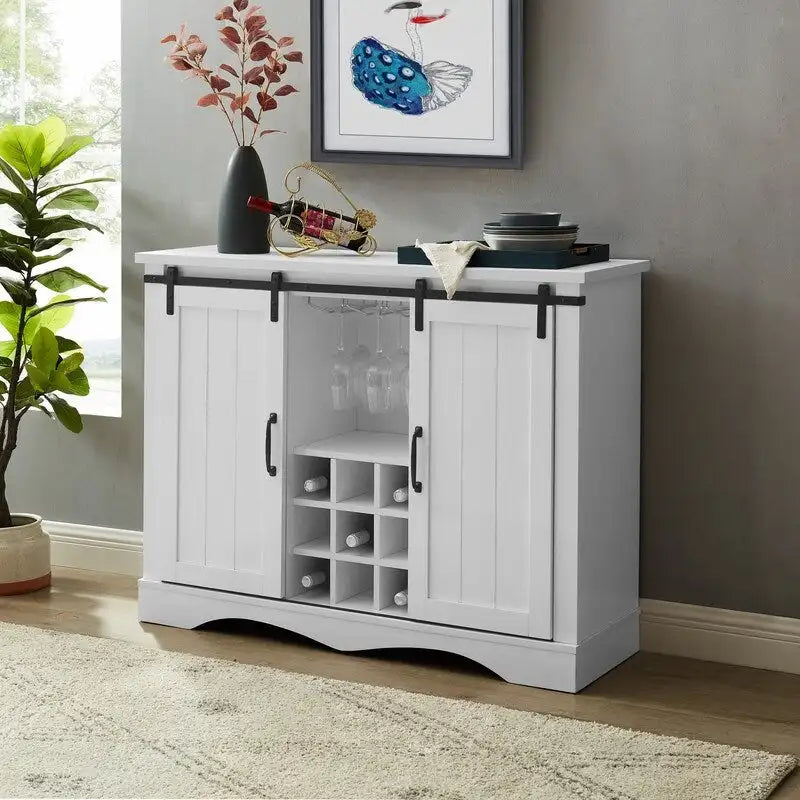 Meuble de bar rustique de 47 pouces avec porte coulissante de style grange