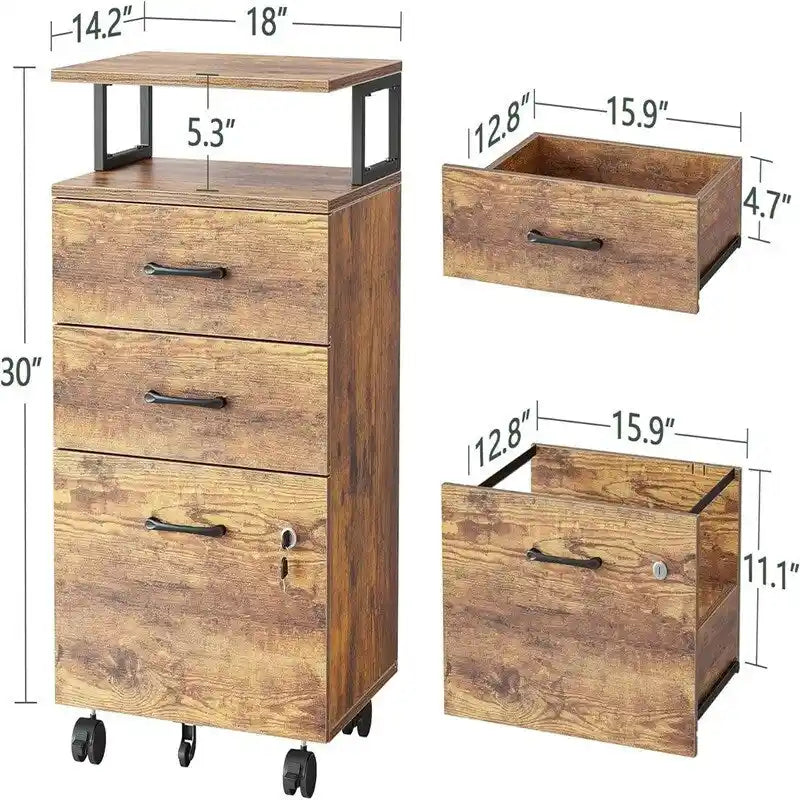 Classeur roulant à 3 tiroirs - 6,3P x 30,12L x 21,65H