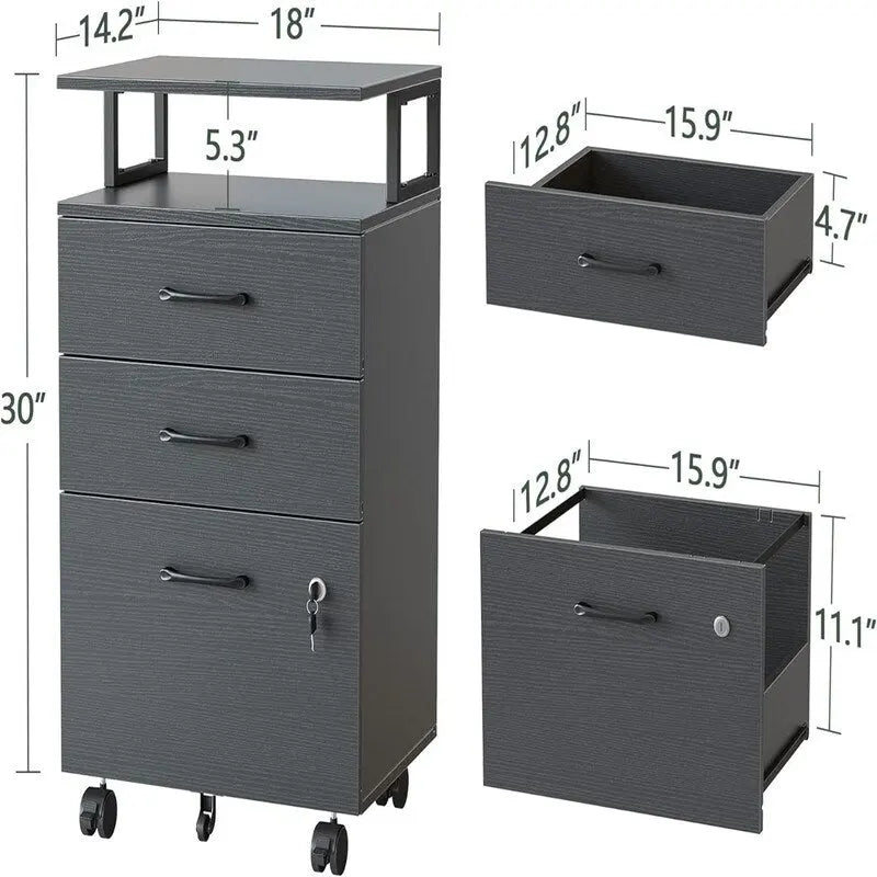 Classeur roulant à 3 tiroirs - 6,3P x 30,12L x 21,65H